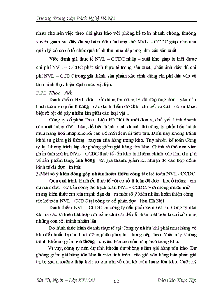 image for page Hạch toán nguyên vật liệu - công cụ, dụng cụ tại công ty Cổ phần dược liệu Hà Nội