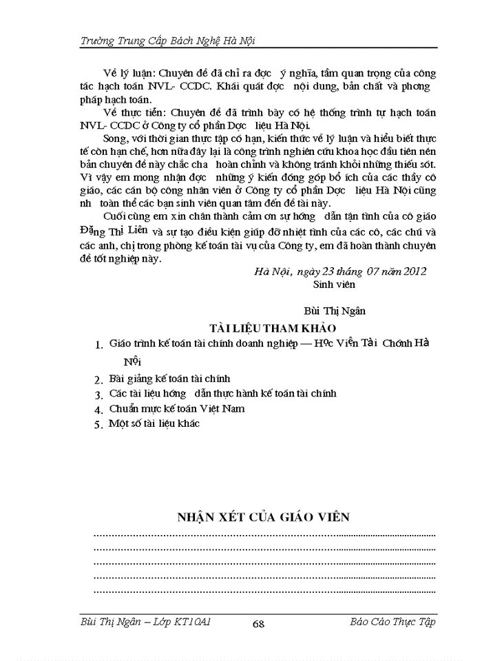 image for page Hạch toán nguyên vật liệu - công cụ, dụng cụ tại công ty Cổ phần dược liệu Hà Nội