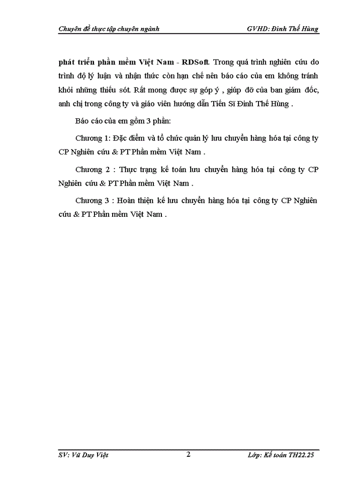 Kế toán lưu chuyển hàng hóa và xác định kết quả tiêu thụ hàng hóa của công ty Cổ phần nghiên cứu và  phát triển phần mềm Việt Nam - RDSoft