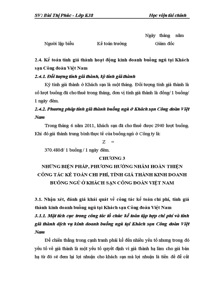 image for page Kế toán tập hợp chi phí và tính giá thành kinh doanh buồng ngủ ở khách sạn Công Đoàn Việt Nam