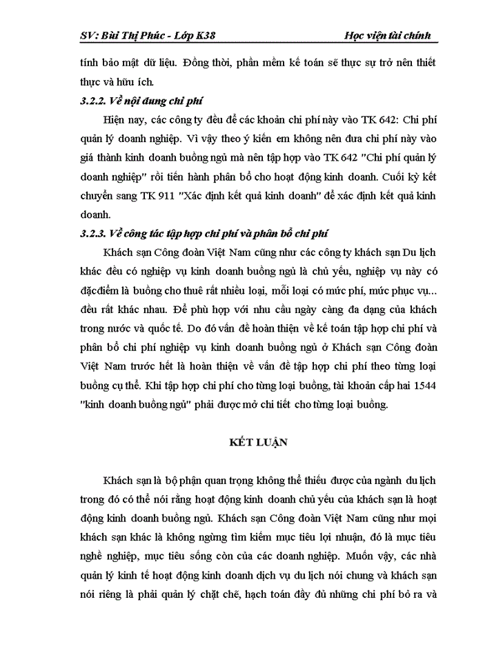 image for page Kế toán tập hợp chi phí và tính giá thành kinh doanh buồng ngủ ở khách sạn Công Đoàn Việt Nam