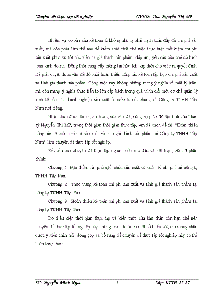 image for page Hoàn thiện công tác kế toán  chi phí sản xuất và tính giá thành sản phẩm tại Công ty TNHH Tây Nam