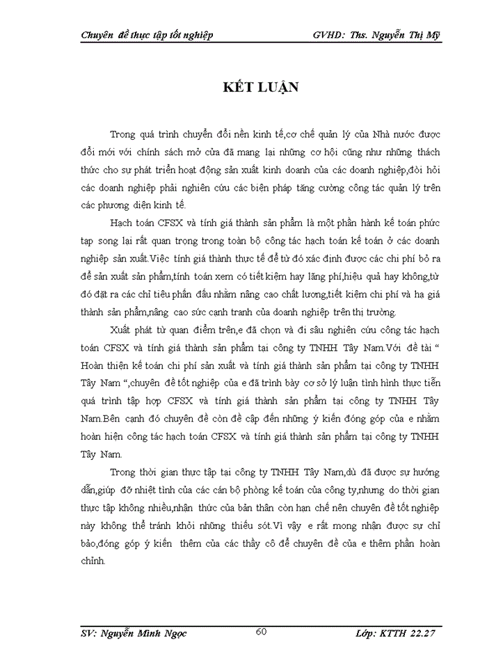 image for page Hoàn thiện công tác kế toán  chi phí sản xuất và tính giá thành sản phẩm tại Công ty TNHH Tây Nam