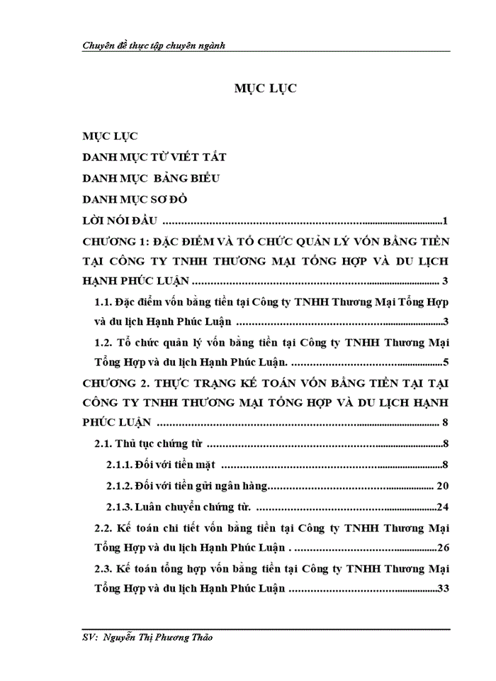 Hoàn thiện kế toán vốn bằng tiền tại  công ty tnhh thương mại tổng hợp và du lịch hạnh phúc luận