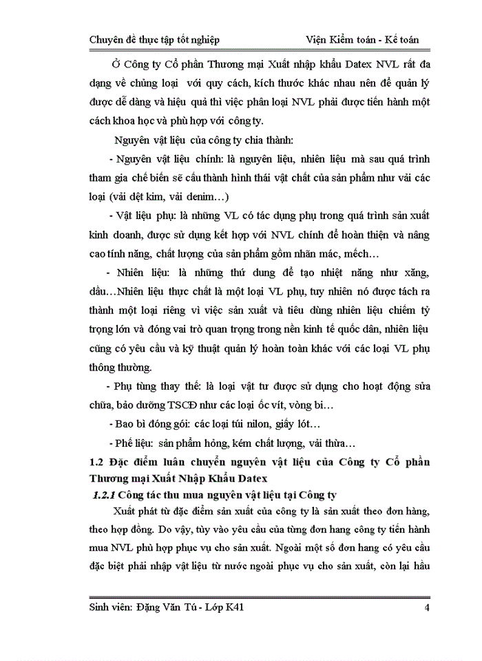 Hoàn thiện công tác kế toán nguyên vật liệu ở Công ty Cổ phần Thương mại Xuất Nhập Khẩu Datex
