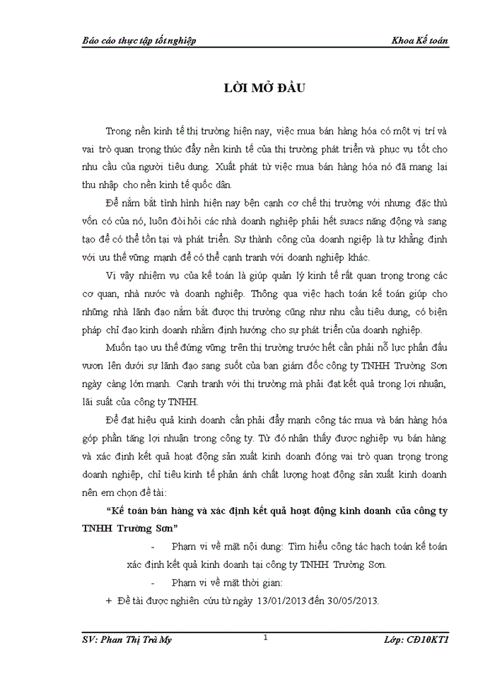Kế toán bán hàng và xác định kết quả hoạt động kinh doanh của công ty TNHH Trường Sơn