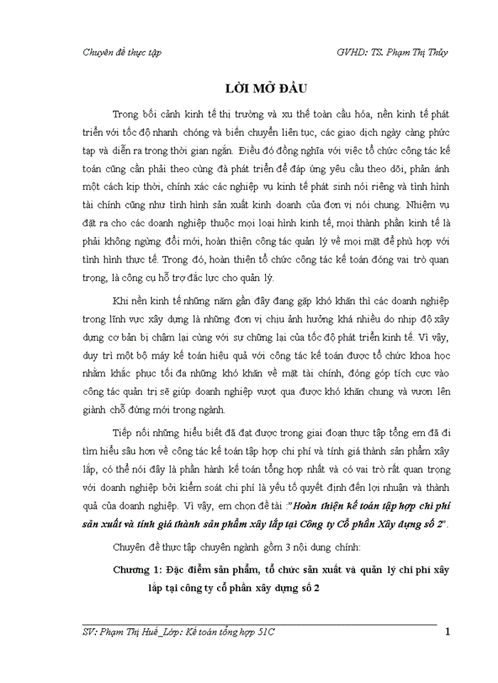 image for page Hoàn thiện kế toán tập hợp chi phí sản xuất và tính giá thành sản phẩm xây lắp tại công ty cổ phần xây dựng số 2