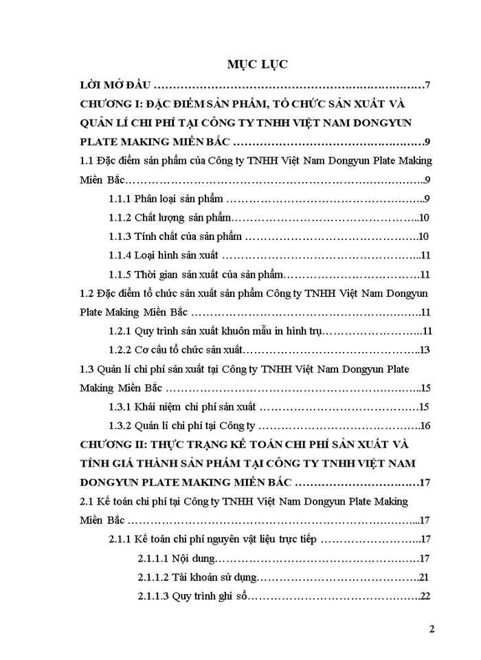 Kế toán chi phí sản xuất và tính giá thành sản phẩm tại công ty tnhh việt nam DONGYUN PLATE MAKING miền bắc