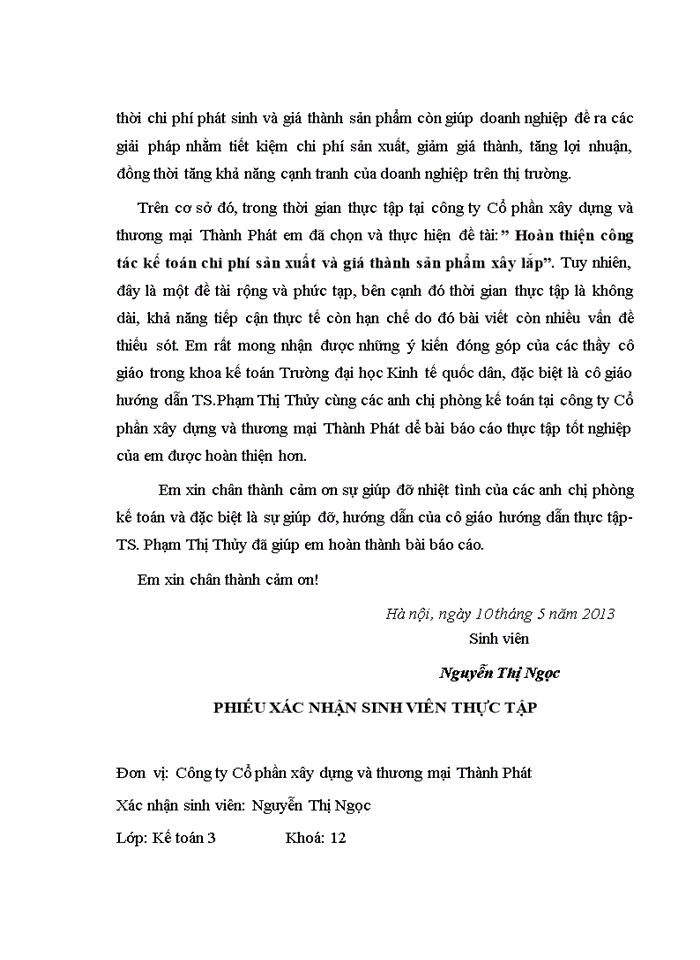 image for page Hoàn thiện kế toán chi phí sản xuất và tính giá thành sản phẩm xây lắp tại công ty cổ phần xây dựng và thương mại thành phát