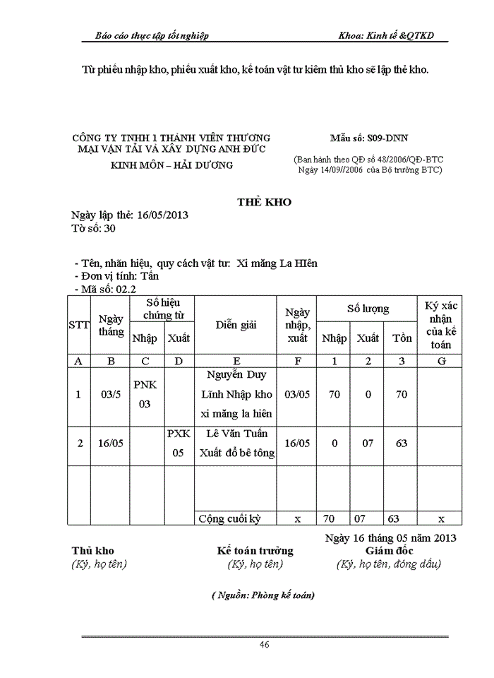 image for page Tổ chức công tác kế toán nguyên vật liệu  tại Công ty TNHH một thành viên Thương mại vận tải và xây dựng Anh Đức