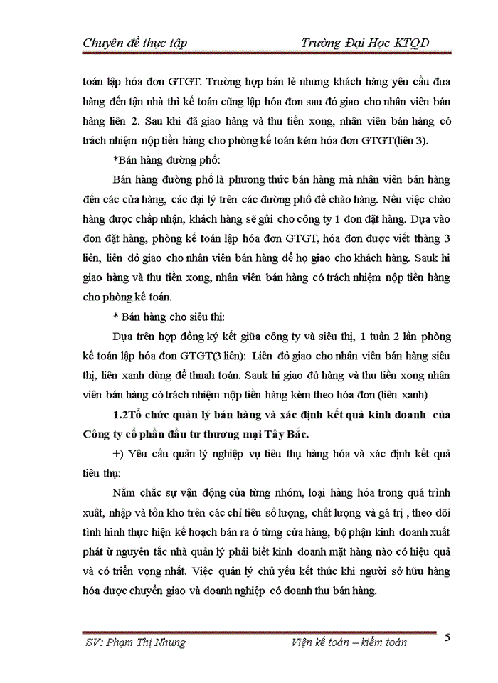 image for page Hoàn thiện kế toán bán hàng và xác định kết quả kinh doanh tại Công ty cổ phần đầu tư thương mại Tây Bắc
