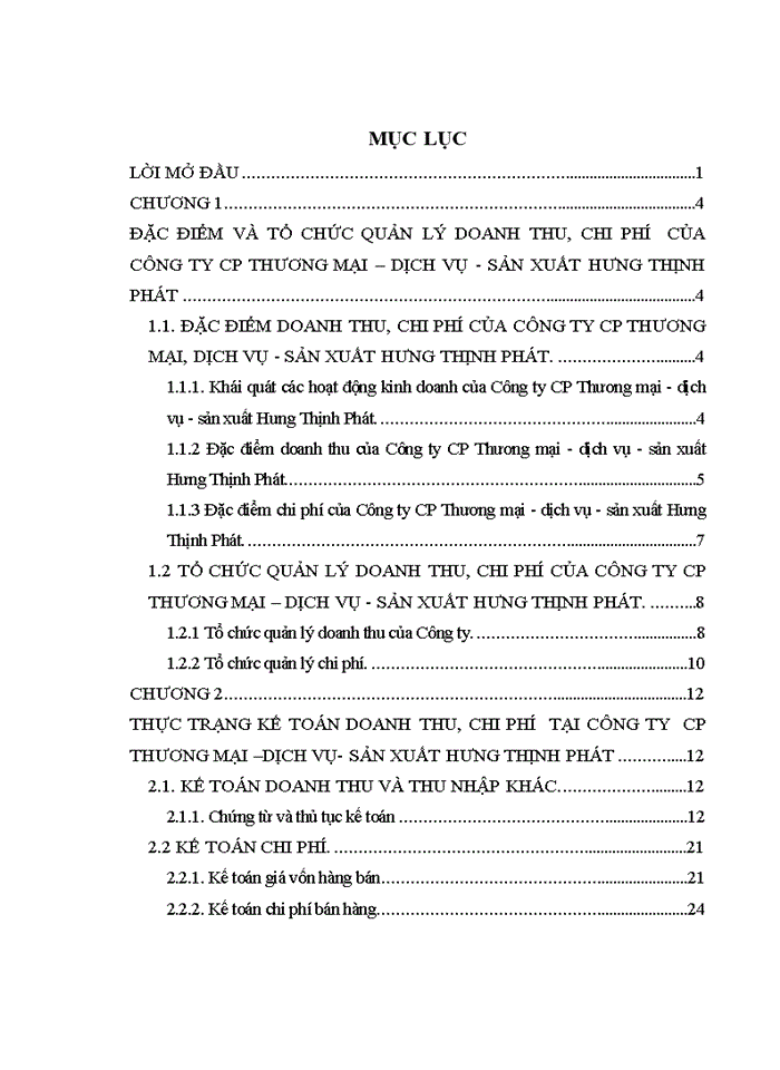 image for page Hoàn thiện kế toán doanh thu, chi phí và kết quả kinh doanh tại Công ty CP Thương mại – dịch vụ - sản xuất Hưng Thịnh Phát