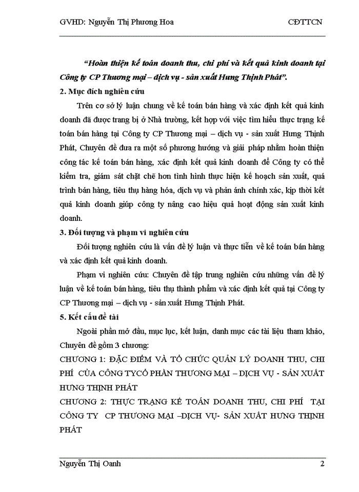 image for page Hoàn thiện kế toán doanh thu, chi phí và kết quả kinh doanh tại Công ty CP Thương mại – dịch vụ - sản xuất Hưng Thịnh Phát
