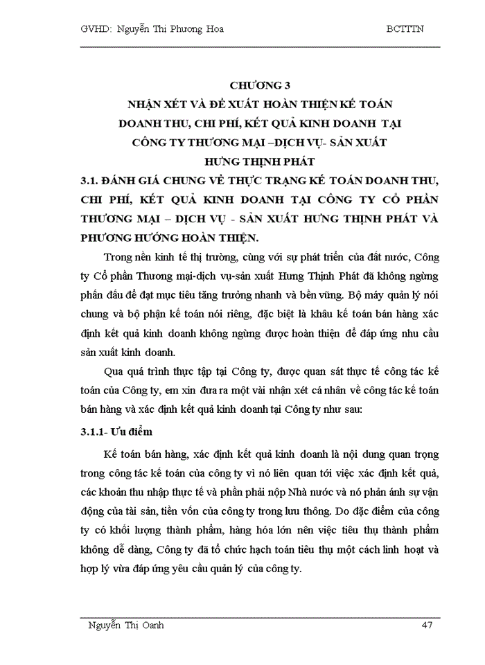 image for page Hoàn thiện kế toán doanh thu, chi phí và kết quả kinh doanh tại Công ty CP Thương mại – dịch vụ - sản xuất Hưng Thịnh Phát