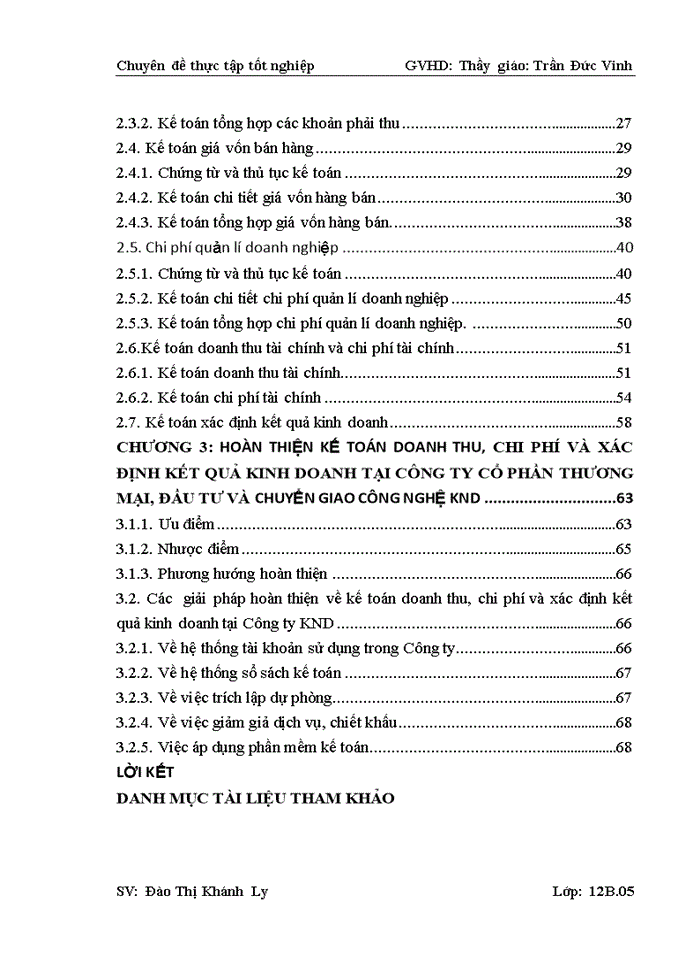 Hoàn thiện công tác kế toán doanh thu, chi phí và xác định kết quả kinh doanh tại Công Ty Cổ Phần Thương Mại, Đầu Tư và Chuyển Giao Công Nghệ KND