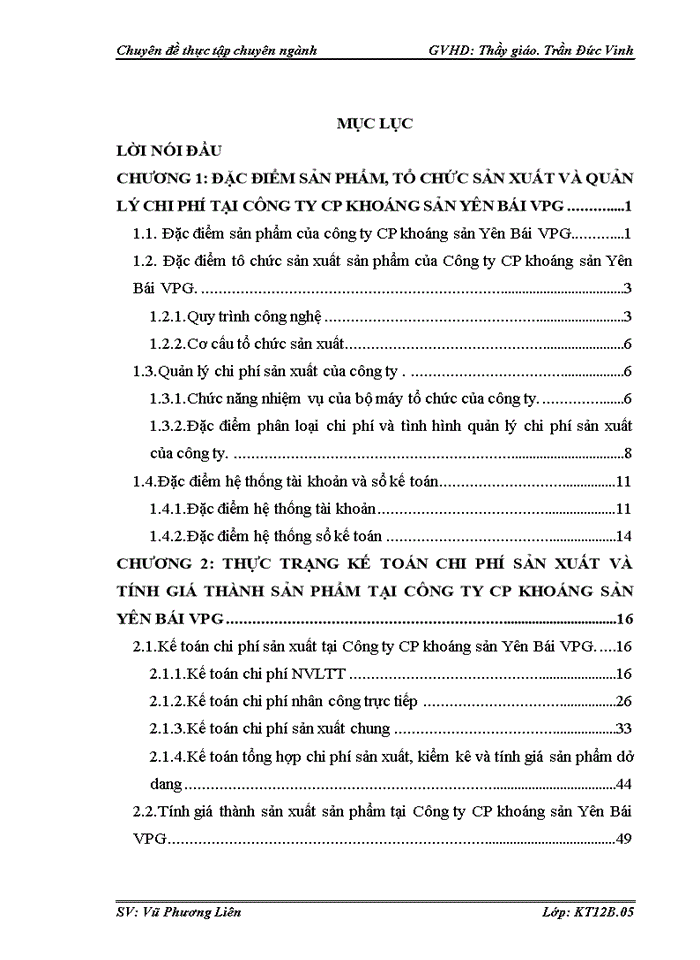 image for page Hoàn thiện kế toán chi phí sản xuất và tính giá thành sản phẩm tại Công ty CP khoáng sản Yên Bái VPG