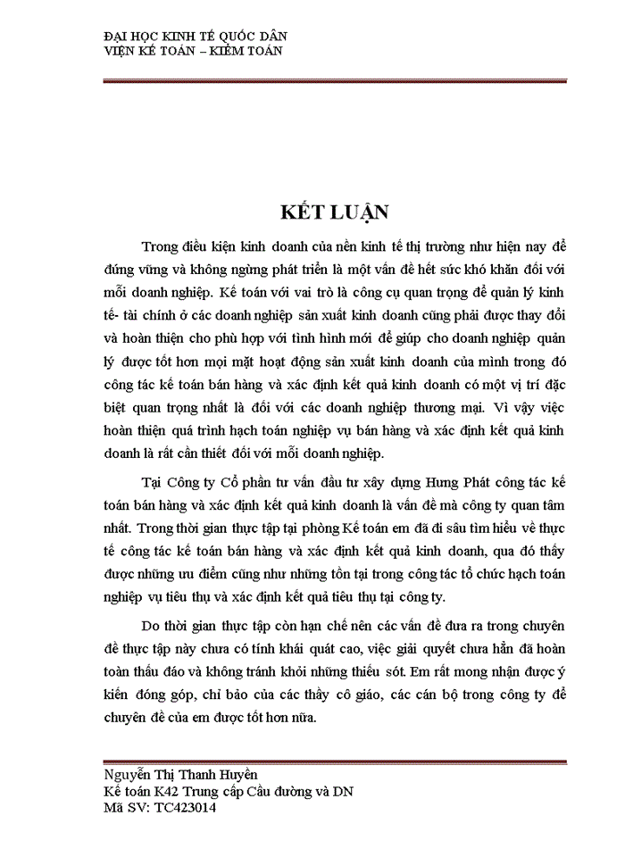 image for page Hoàn thiện kế toán bán hàng và xác định kết quả kinh doanh tại Công ty Cổ phần tư vấn đầu tư xây dựng Hưng Phát
