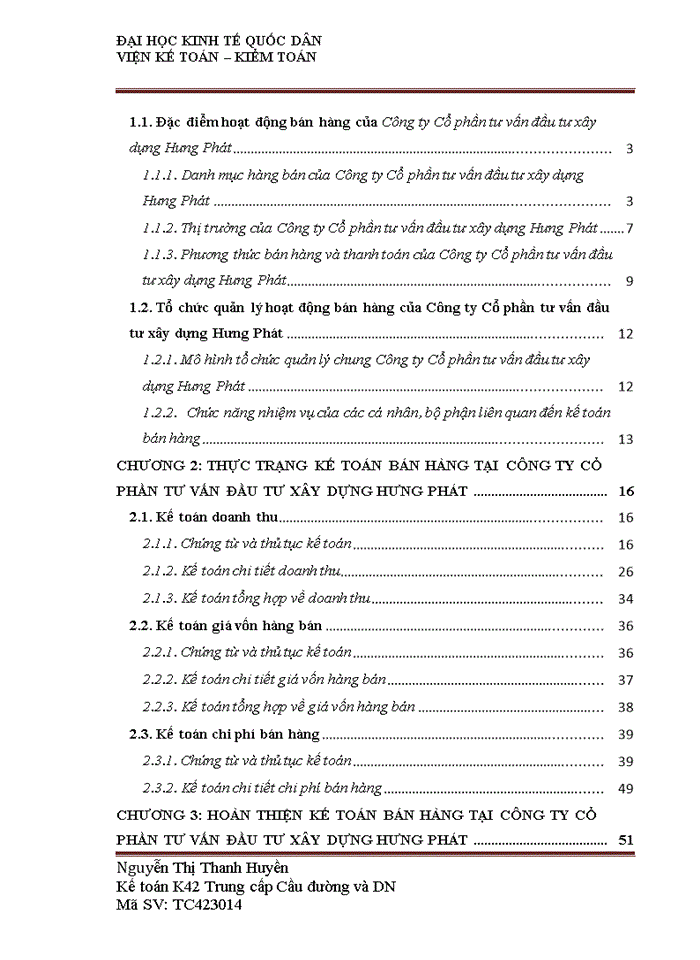 image for page Hoàn thiện kế toán bán hàng và xác định kết quả kinh doanh tại Công ty Cổ phần tư vấn đầu tư xây dựng Hưng Phát
