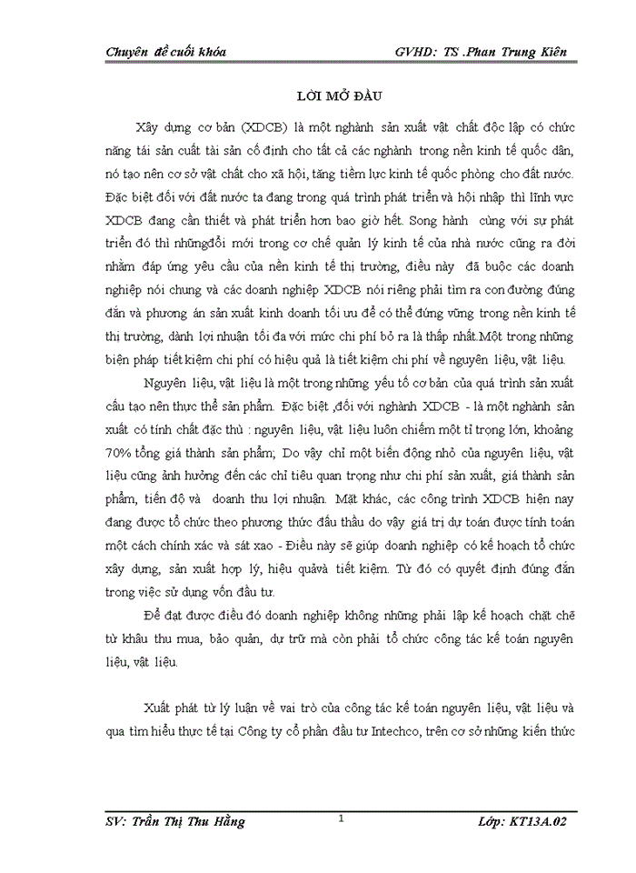 image for page Hoàn thiện kế toán Nguyên liệu, vật liệu tại Công ty cổ phần đầu tư Intechco