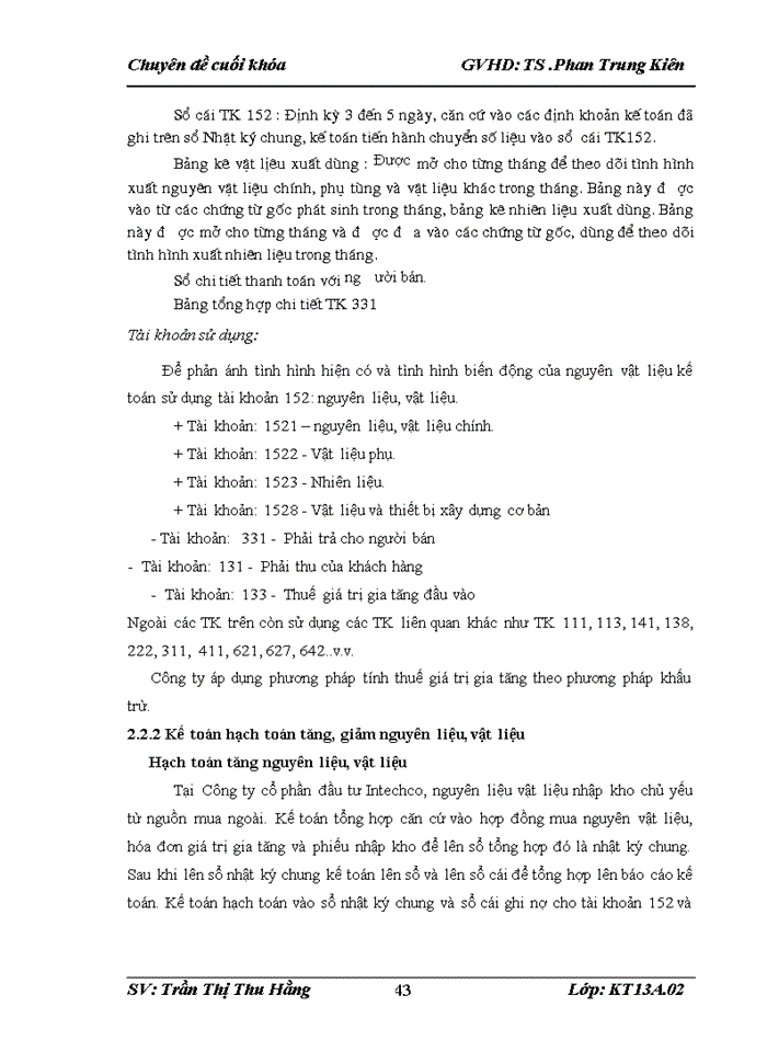 image for page Hoàn thiện kế toán Nguyên liệu, vật liệu tại Công ty cổ phần đầu tư Intechco