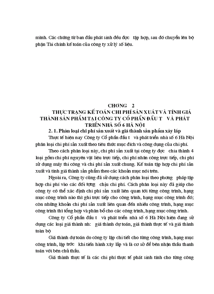image for page Hoàn thiện kế toán tập hợp chi phí sản xuất và tính giá thành sản phẩm xây lắp tại Công ty cổ phần đầu tư và phát triển nhà số 6 Hà Nội