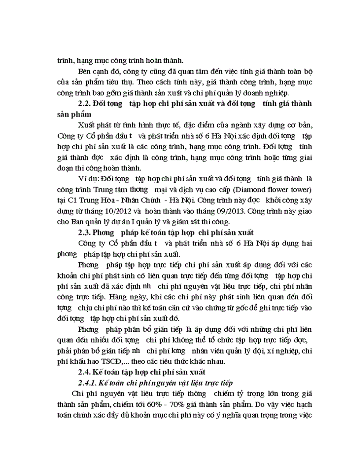 image for page Hoàn thiện kế toán tập hợp chi phí sản xuất và tính giá thành sản phẩm xây lắp tại Công ty cổ phần đầu tư và phát triển nhà số 6 Hà Nội