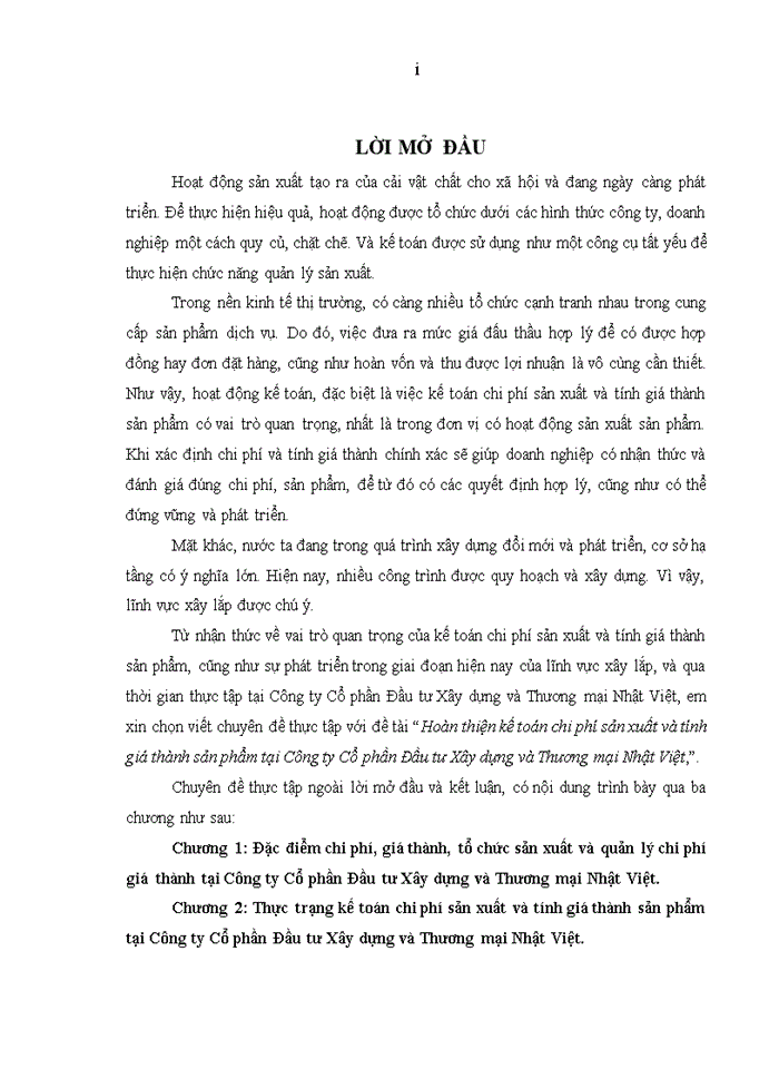 image for page Hoàn thiện kế toán chi phí sản xuất và tính giá thành sản phẩm tại Công ty Cổ phần Đầu tư Xây dựng và Thương mại Nhật Việt