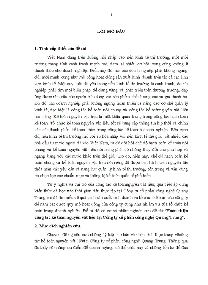 image for page Hoàn thiện công tác kế toán nguyên vật liệu tại Công ty cổ phần công nghệ Quang Trung