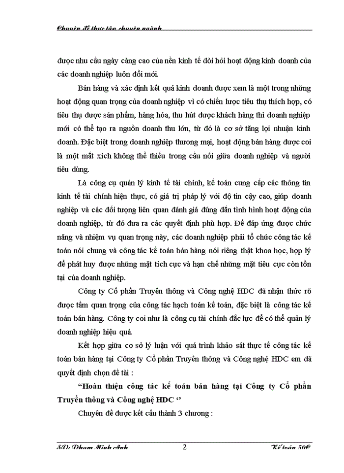 image for page Hoàn thiện công tác kế toán bán hàng tại Công ty Cổ phần Truyền thông và Công nghệ HDC