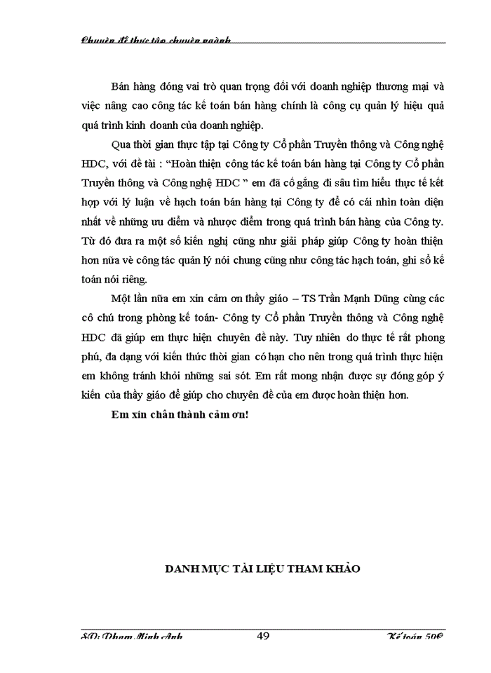 image for page Hoàn thiện công tác kế toán bán hàng tại Công ty Cổ phần Truyền thông và Công nghệ HDC