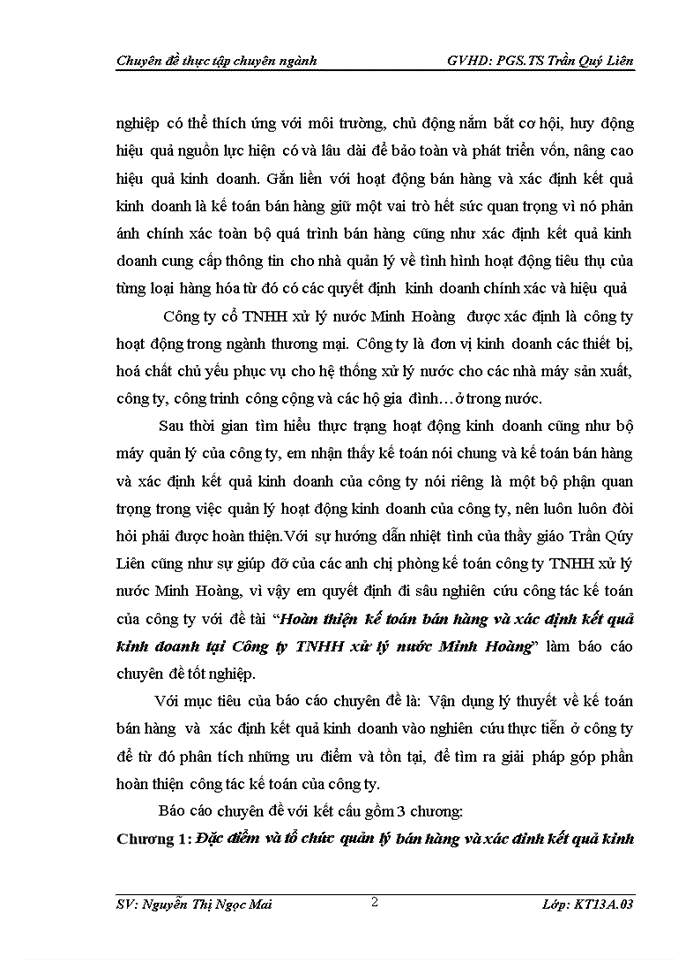 image for page Hoàn thiện kế toán bán hàng và xác định kết quả kinh doanh tại Công ty TNHH xử lý nước Minh Hoàng