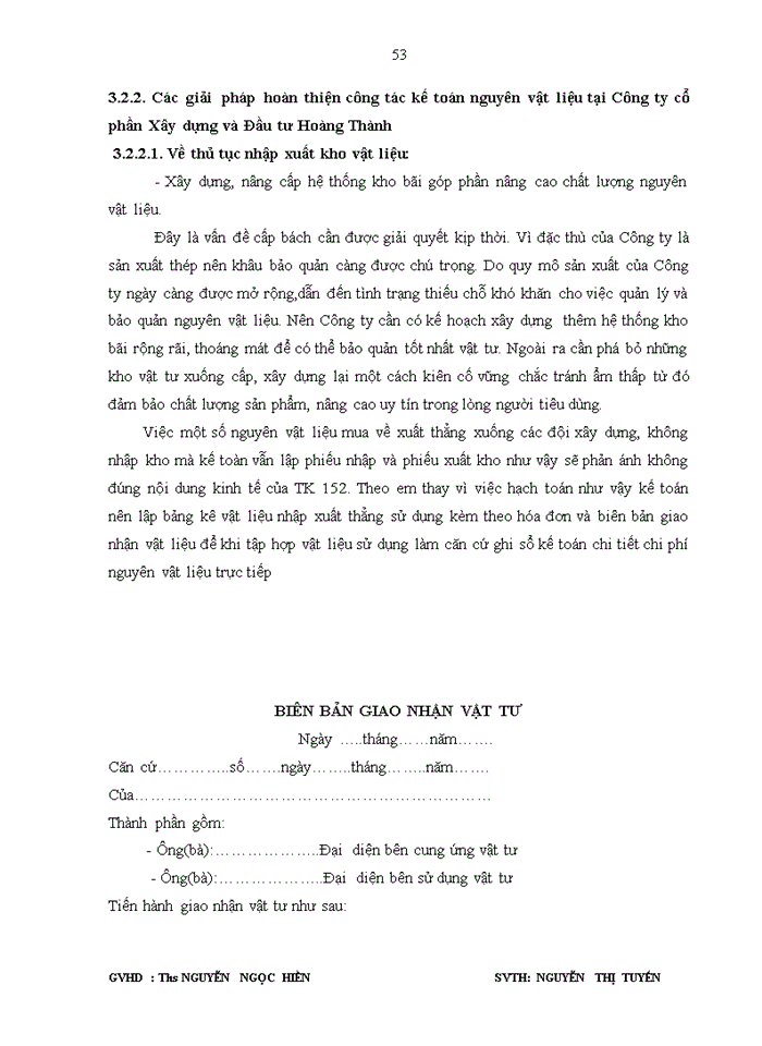 image for page Hoàn thiện kế toán nguyên vật liệu ở Công ty cổ phần Xây Dựng và Đầu Tư Hoàng Thành