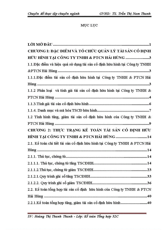 Hoàn thiện kế toán Tài sản cố định hữu hình  tại Công ty TNHH và phát triển công nghiệp Hải Hùng