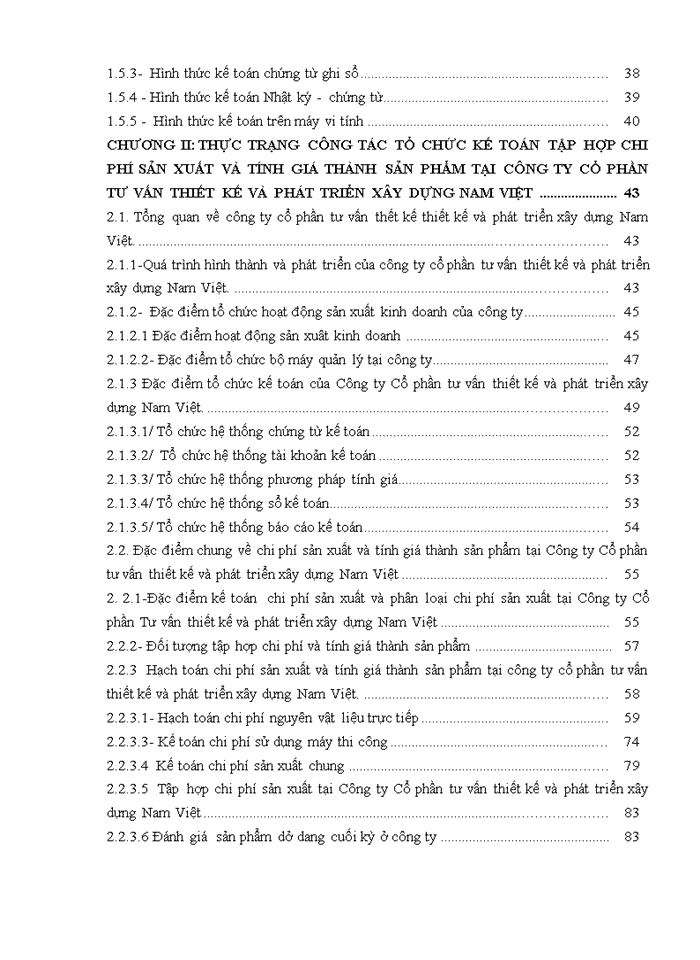 Hoàn thiện kế toán chi phí sản xuất và tính giáthành sản phẩm tại Công ty cổ phần tư vấn thiết kế và phát triển xây dựng Nam Việt