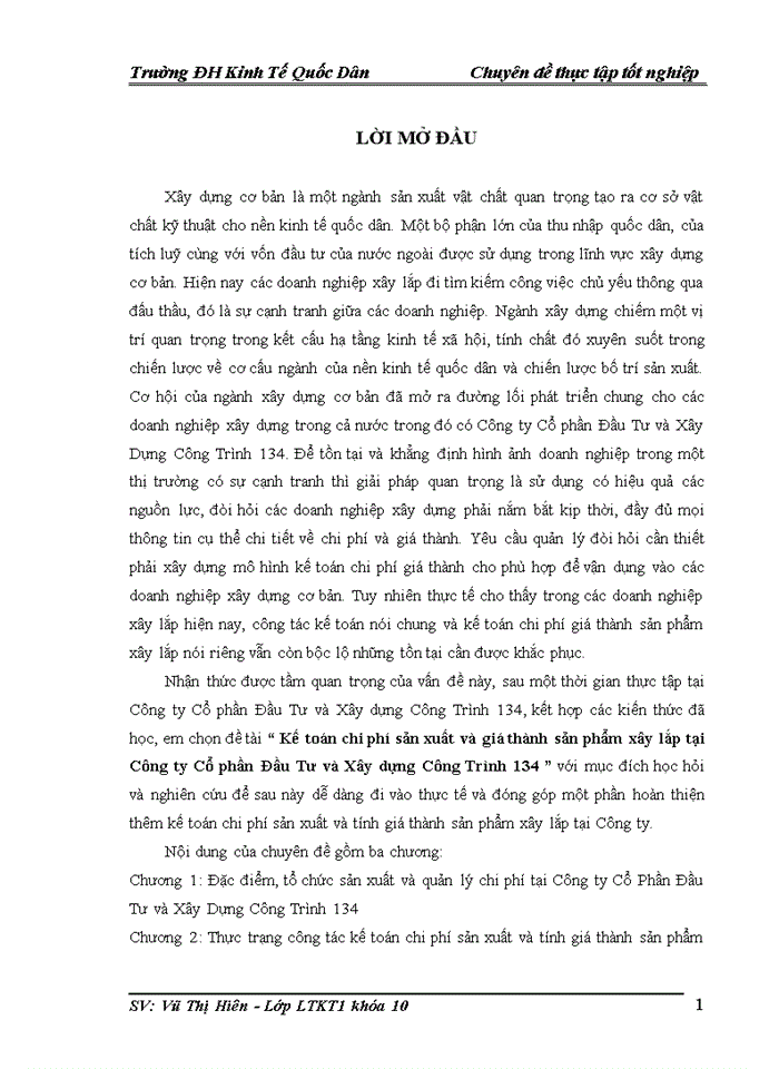 image for page Kế toán chi phí sản xuất và giá thành sản phẩm xây lắp tại Công ty Cổ phần Đầu Tư và Xây dựng Công Trình 134
