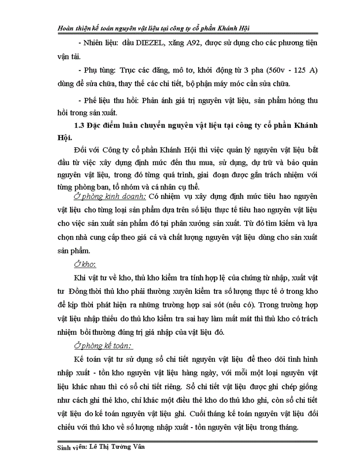 Hoàn thiện hạch toán nguyên vật liệu tại Công ty cổ phần Khánh Hội