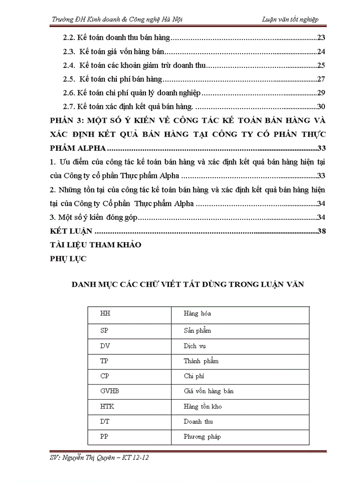 Kế toán bán hàng và xác định kết quả bán hàng tại Công ty cổ phần thực phâm Alpha