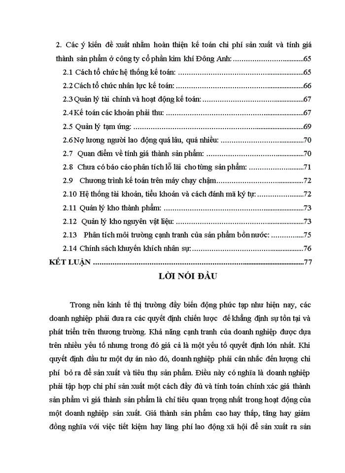 Hoàn thiện công tác kế toán chi phí sản xuất và tính giá thành sản phẩm tại công ty cổ phần kim khí Đông Anh