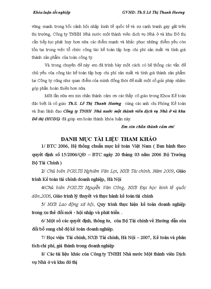 image for page Kế toán tập hợp chi phí sản xuất và tính giá thành sản phẩm xây lắp tại Công ty TNHH Nhà nước một thành viên Dịch vụ nhà ở và khu đô thị (HUDS)