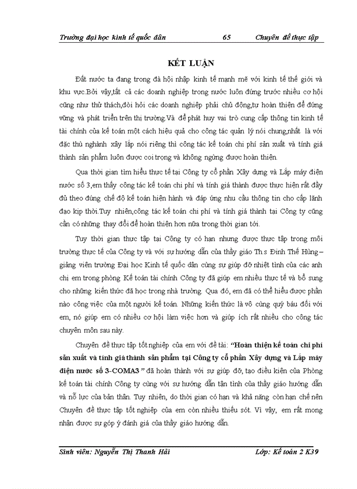 image for page Hoàn thiện kế toán chi phí sản xuất và tính giá thành sản phẩm tại công ty cổ phần xây dựng và lắp máy điện nước số 3-COMA3