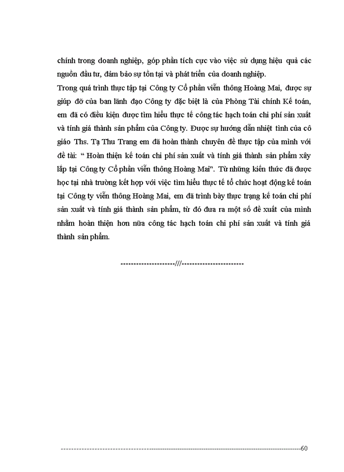 image for page Hoàn thiện kế toán chi phí sản xuất và tính giá thành sản phẩm xây lắp tại Công ty Cổ phần viễn thông Hoàng Mai