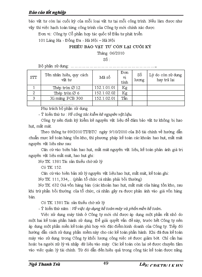 image for page Thực tế  kế toán nguyên liệu, vật liệu & Công cụ dụng cụ ở Công ty Cổ phần hợp tác quốc tế Đầu tư phát triển
