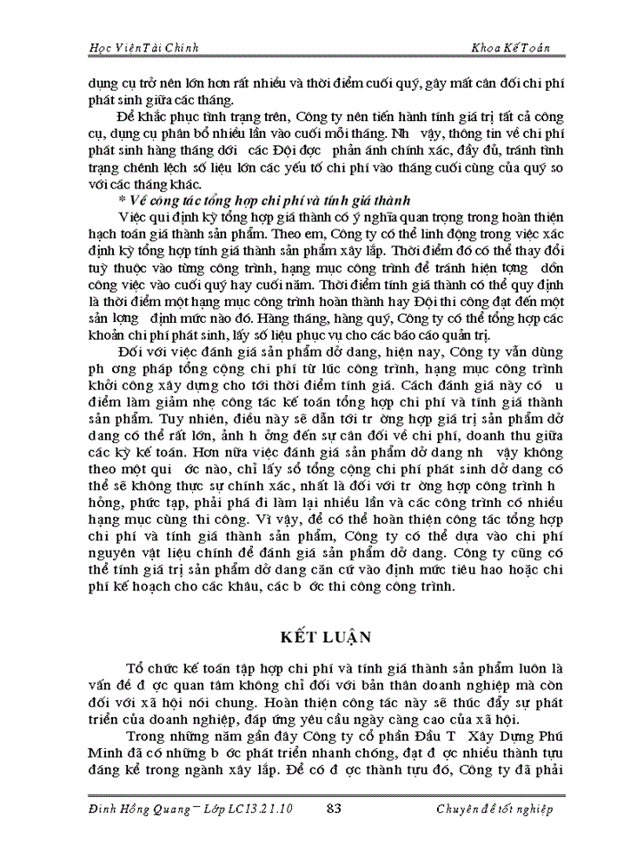 image for page Kế toán tập hợp chi phí sản xuất và tính giá thành sản phẩm xây lắp tại Công ty cổ phần Đầu tư Xây dựng Phú Minh