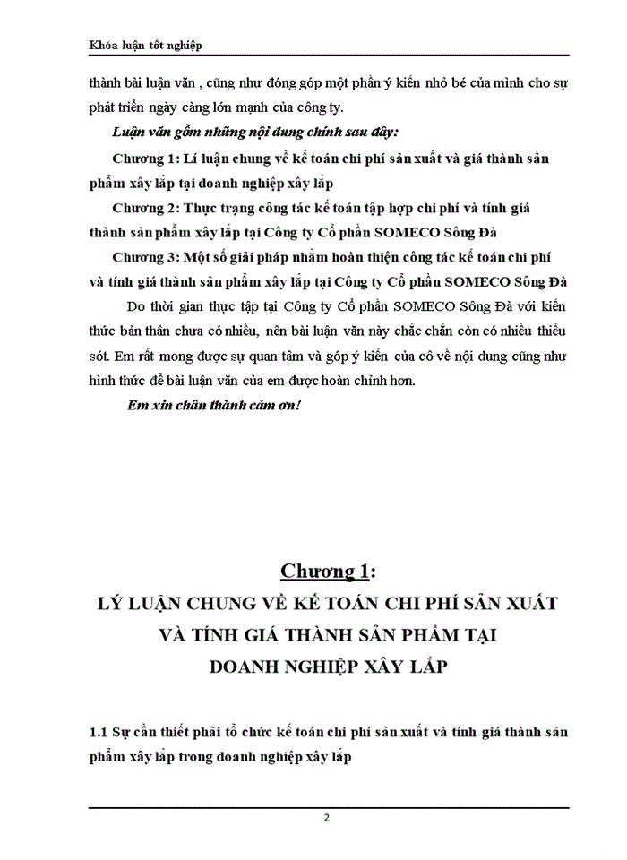 image for page Hoàn thiện công tác hạch toán chi phí sản xuất và tính giá thành sản phẩm xây lắp tại Công ty cổ phần SOMECO Sông Đà