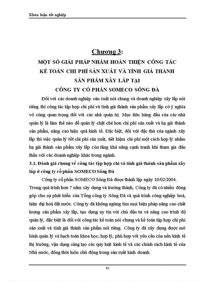 image for page Hoàn thiện công tác hạch toán chi phí sản xuất và tính giá thành sản phẩm xây lắp tại Công ty cổ phần SOMECO Sông Đà