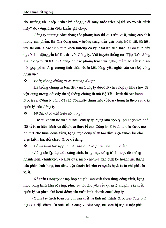 image for page Hoàn thiện công tác hạch toán chi phí sản xuất và tính giá thành sản phẩm xây lắp tại Công ty cổ phần SOMECO Sông Đà