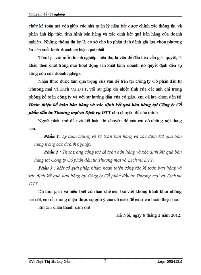 image for page Hoàn thiện kế toán bán hàng và xác định kết quả bán hàng tại Công ty Cổ phần đầu tư Thương mại và Dịch vụ DTT