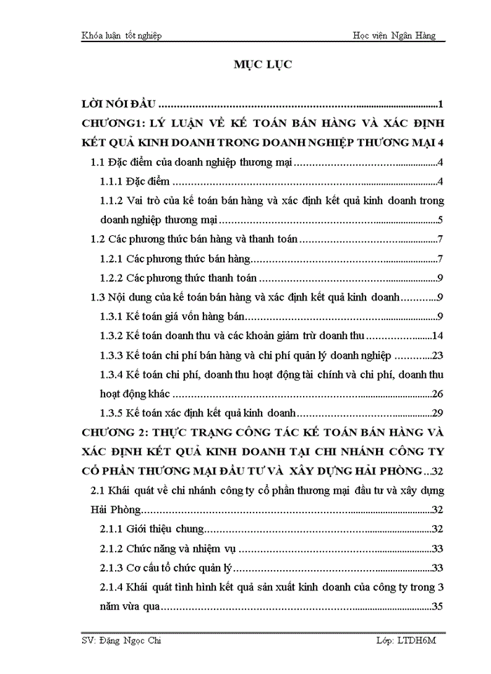 Hoàn thiện kế toán bán hàng và xác định kết quả kinh doanh tại chi nhánh công ty cổ phần thương mại đầu tư và xây dựng Hải Phòng
