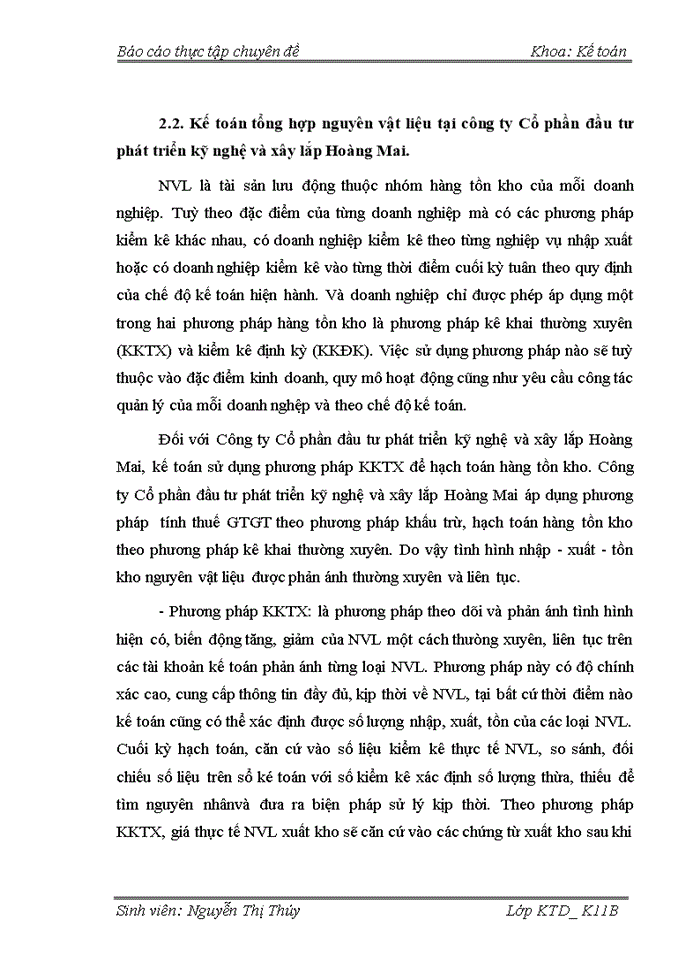 image for page Hoàn thiện kế toán nguyên vật liệu ở công ty Cổ phần đầu tư phát triển kỹ nghệ và xây lắp Hoàng Mai