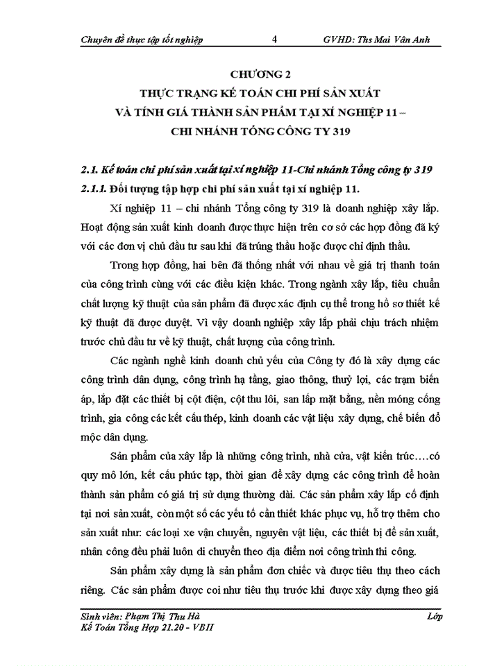 image for page Hoàn thiện kế toán tập hợp chi phí sản xuất và tính giá thành sản phẩm tại xí nghiệp 11 – Chi nhánh Tổng công ty 319